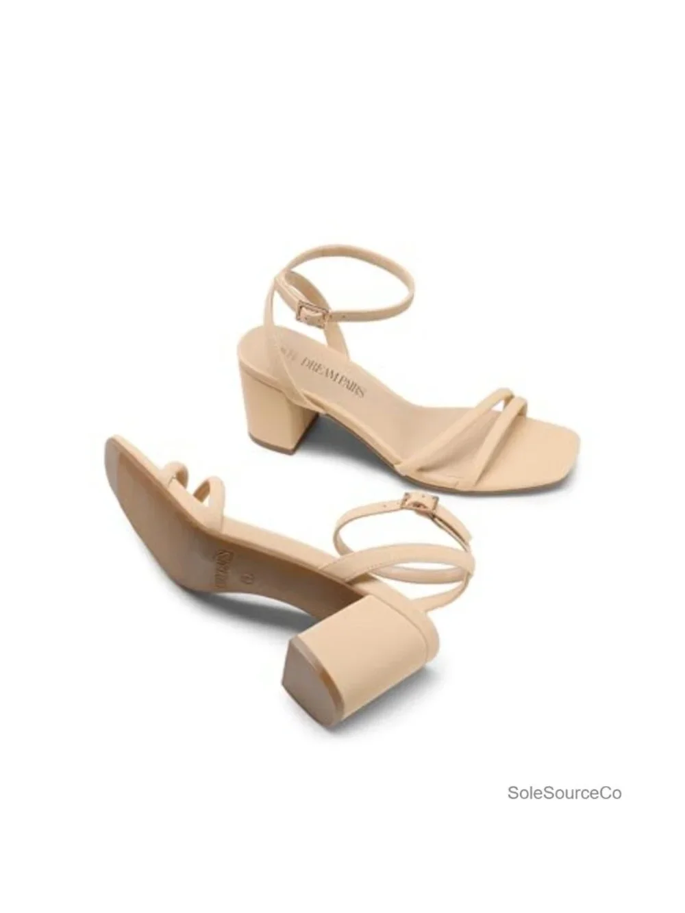 Chunky Strappy Heels Square Open Toe Ankle Buckle Low Heels Sandals
